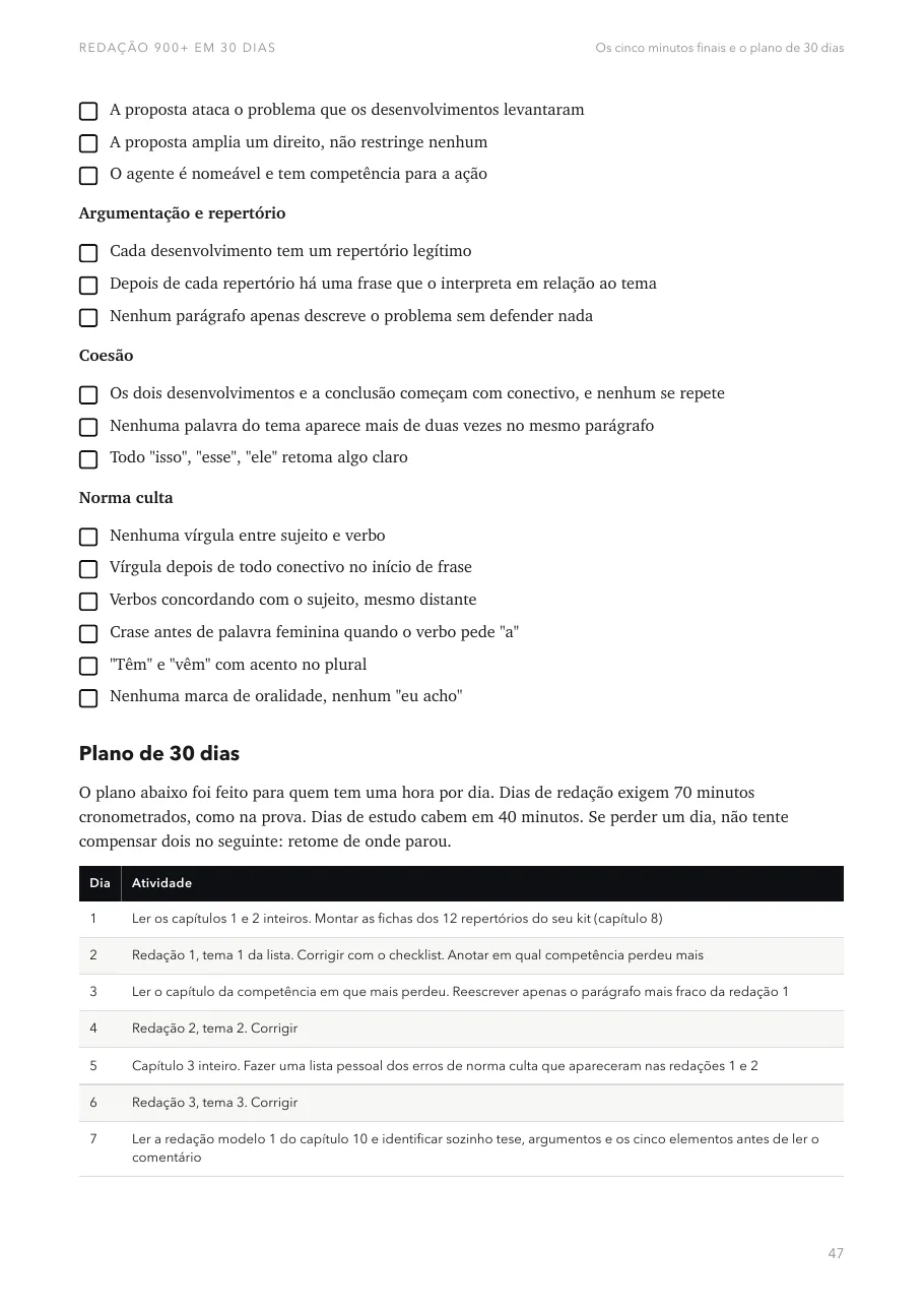 Capítulo 11, checklist dos cinco minutos finais